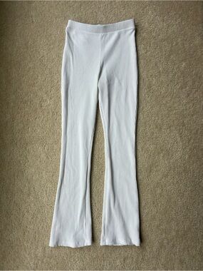 Zara White Ribbed Knit Flare Pant